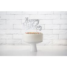 Caketopper Happy Birthday silber